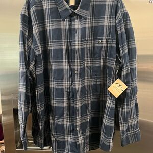 Men's Navy and White / Blue Plaid Button-Down Flannel Shirt